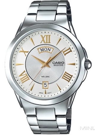 CASIO BESIDE Mod. DAY & DATE - WHITE. GOLD INDEXES