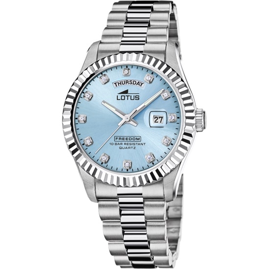 LOTUS WATCHES Mod. FREEDOM Day Date LIGHT BLUE, CRYSTAL INDEXES