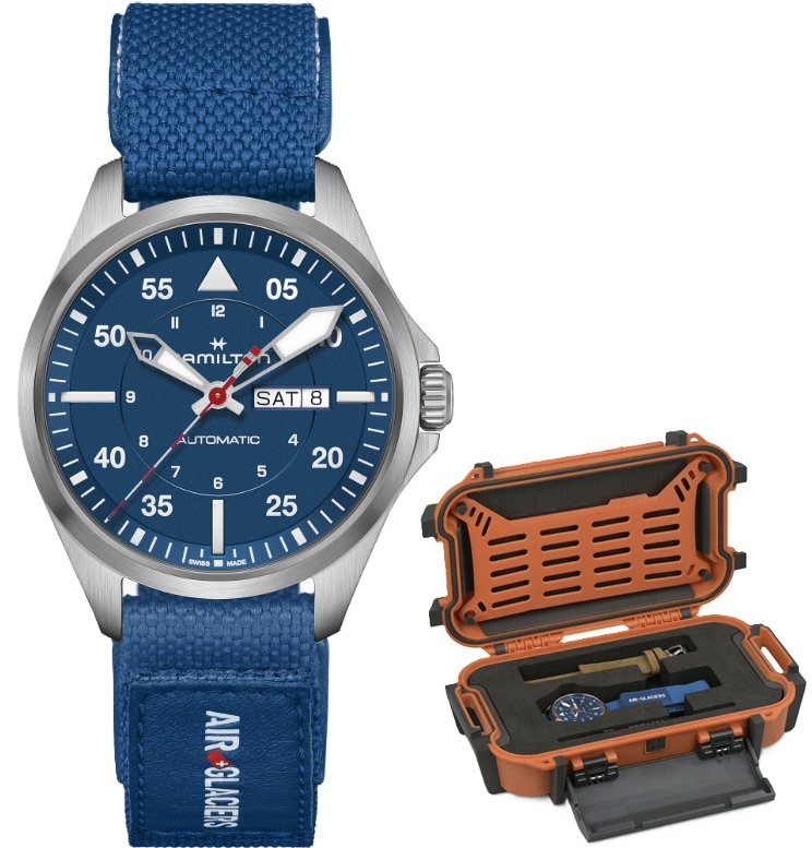 HAMILTON Mod. KHAKI AVIATION PILOT DAY DATE AUTO - AIR-GLACIERS Special Edition + Extra Strap