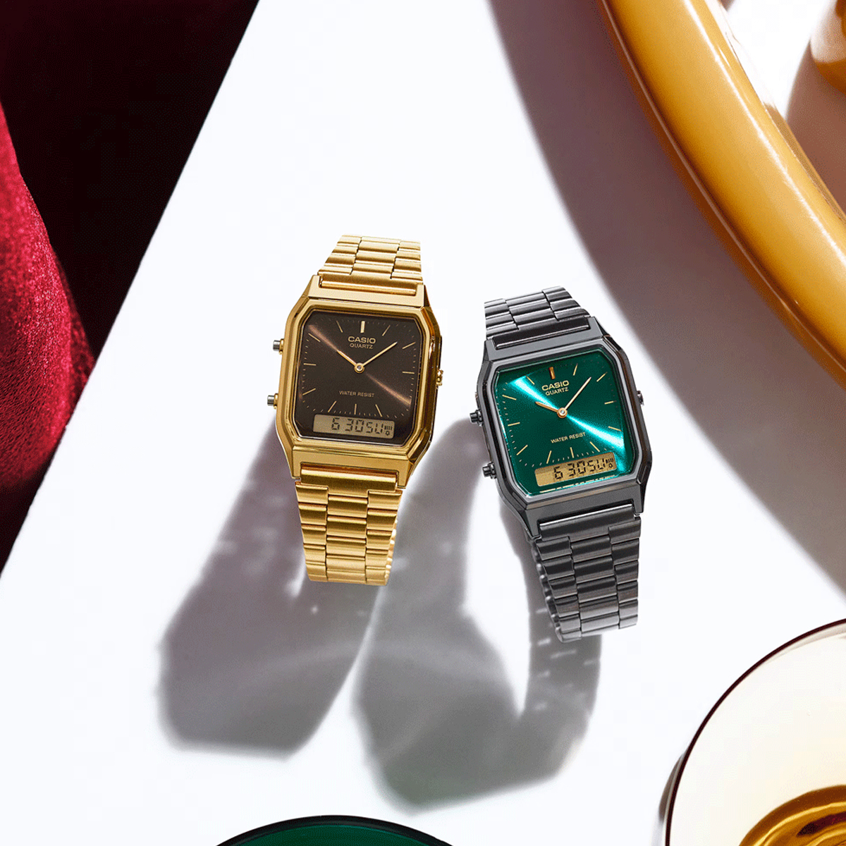 CASIO VINTAGE Mod. EDGY COLLECTION GUN METAL - EMERALD GREEN 3