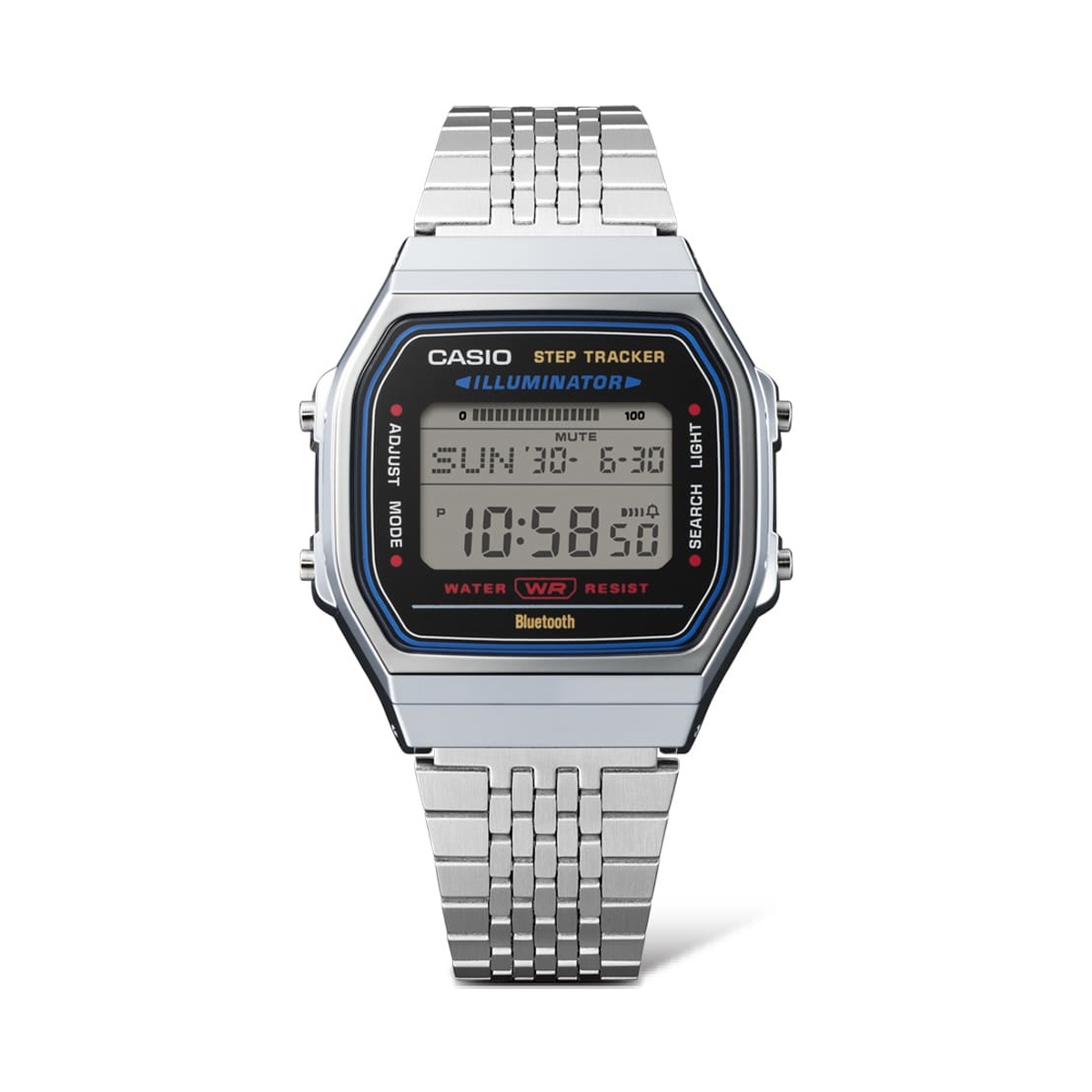 CASIO VINTAGE Mod. SILVER -BLUETOOTH® SMARTPHONE LINK w. built-in accelerometer senses body movements + steps counter 6