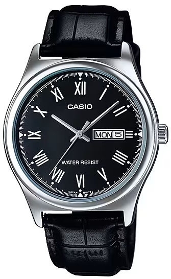 CASIO COLLECTION Mod. DAY DATE. ROMAN INDEXES. LEATHER - BLACK