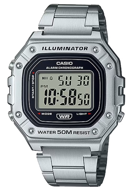 CASIO TIMELESS COLLECTION Mod. SPORT ILLUMINATOR WR 50M. ALARM. CHRONOGRAPH - SILVER - METAL SERIE