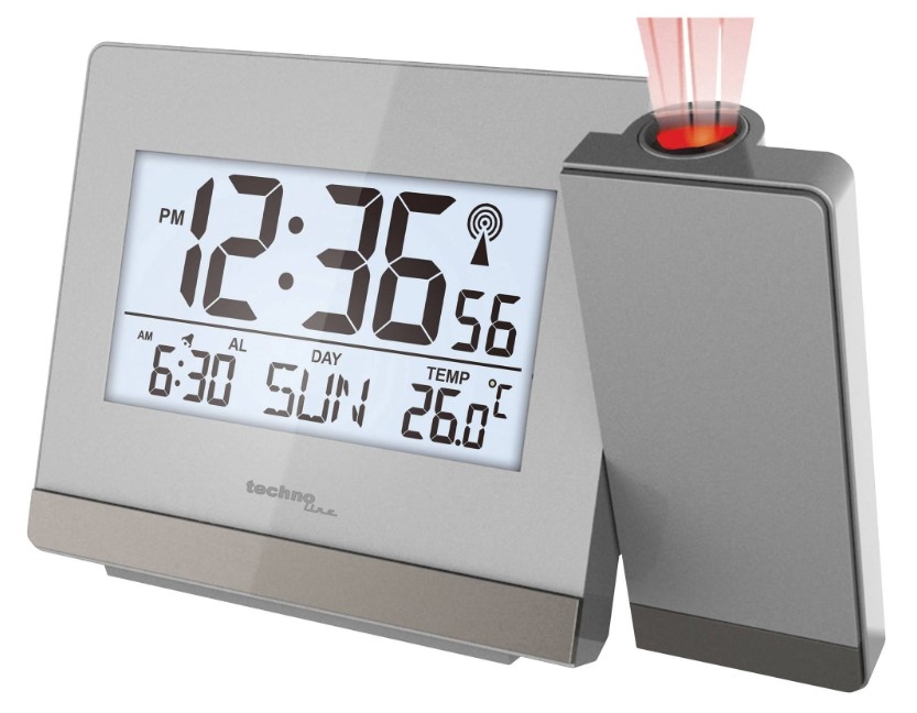 TECHNO LINE Mod. WT538 - Sveglia radiocontrollata con proiezione a soffitto dell orario - Radio controlled alarm clock with time projection + alim 220 volts-220 volts power supply